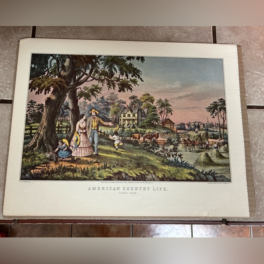 Vintage Currier and Ives Paper Book Print American Country Life 12x15